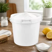 Weißer Eimer 5,6L aus PP mit Deckel ideal zur Aufbewahrung von Pulver und Granulat