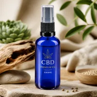 Lichtgeschützte Sprühflasche aus Apothekerglas 50ml Blau mit schwarzem Pumpkopf