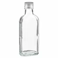 Transparente Meplat Flasche 100ml flache Taschenflaschen Form mit Aluverschluss silber