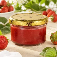 UNiTWIST 186ml Rundglas mit goldenem Bienenwaben Deckel ideal zum Einkochen von Erdbeermarmelade