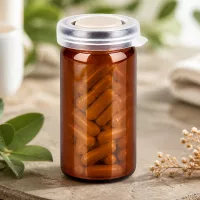 Hermetisch verschließbares Rollrandglas 10ml braun mit weißem Schnappdeckel für Kapseln
