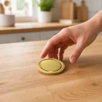 Einzelner TO43 Twist-Off-Verschluss gold BPA-frei unitemp auf hellem Holztisch UNiTWIST