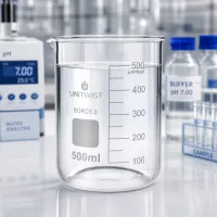 Professionelles Laborglas UNiTWIST 500ml niedrige Becherglasform mit eingeätztem Markenlogo