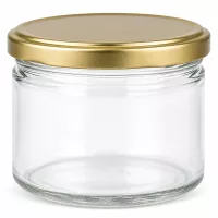 700g Honigglas leer mit goldenem Schraubdeckel BasicSeal für Honig Marmelade und Einmachen aus klarem Glas