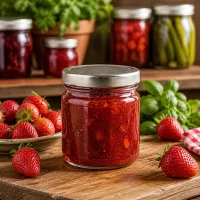 Hausgemachte Erdbeermarmelade in 53ml UNiTWIST Rundglas mit luftdichtem Silberdeckel