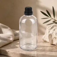 100ml Rundflasche Klarglas schwarzer Tropfverschluss 2mm Öffnung für Öle und Tinkturen ClearLine