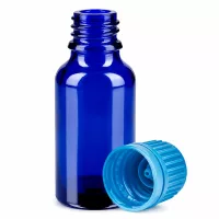 Handliche 20ml Glasflasche in Blau mit auslaufsicherem Verschluss für unterwegs
