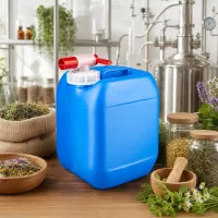 HDPE Kanister 5 Liter blau mit Griff und rotem Ablasshahn für Naturextrakte und Pflanzenwässer