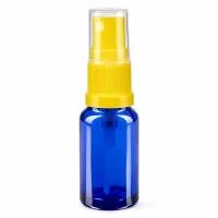 Blaue UV-Schutzglasflasche 10ml mit gelbem Feinzerstäuber ideal für ätherische Öle und Seren