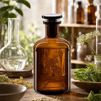 Medizinflasche Braunglas 100ml schlanker Flaschenhals mit schwarzem Glasstopfen