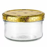 Kleines Vorratsglas 186ml rund mit Bienenwaben Metalldeckel gold BasicSeal UNiTWIST
