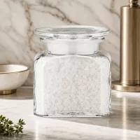 Kompaktes Gewürzglas 100ml mit weitem Hals und Glasverschluss für Meersalz