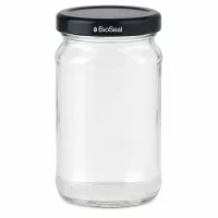 UNiTWIST Runda110 Einmachglas mit schwarzem TO48 BioSeal Deckel - leeres Vorratsglas aus Glas