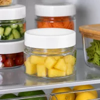 Kleine Glasdosen 80ml mit weißem Deckel für übersichtliche und hygienische Kühlschrankorganisation