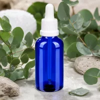 UV-schützende blaue 50ml Glasflasche OV BlueLine UT18/50 mit präzisem Pipettensystem
