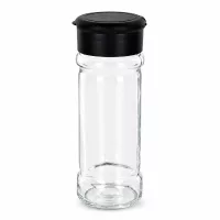 Stapelbares Küchengewürzglas 100ml aus transparentem Glas mit schwarzem Deckelstreuer