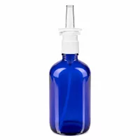 Medizinische Nasensprayflasche 100ml blaues Apothekerglas mit transparentem Nasalaufsatz