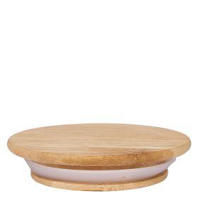 WECK Holzdeckel RR60 Seitenansicht zeigt natürliche Holzmaserung und weißen Gummiring für optimale Abdichtung