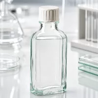 50 ml Apothekerflasche Meplat klar mit strukturiertem Schraubdeckel und Gießhilfe