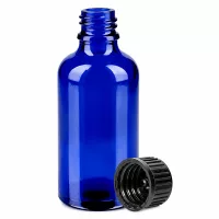 Hochwertige 50ml Glasflasche in Blau mit Standardgewinde für Labor und Apotheke