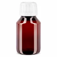 Apothekenflasche 50ml aus braunem PET Kunststoff mit weißem Standardverschluss