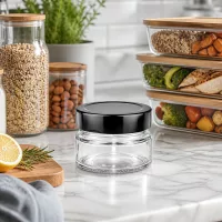 Rundglas UNiTWIST 80ml schwarzer Deckel platzsparend stapelbar für Meal Prep
