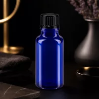 Blaue Flasche 20ml Apothekerglas mit schwarzem Deckel 11mm für UV-empfindliche Flüssigkeiten