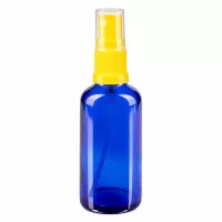 Zylindrische blaue 50ml Glasflasche mit Feinstsprüher gelb transparent ApoGlas