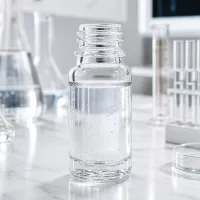 10ml Apothekenflasche ClearLine UNiTWIST mit transparentem Flüssigkeitsinhalt und Blasenbildung