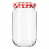 1062ml Rundglas mit rot-weiß kariertem BasicSeal Deckel leer auf weißem Hintergrund Einmachglas Vorratsglas