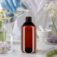 Apothekerflasche 750ml aus braunem PET mit weißem OV für lichtempfindliche Substanzen