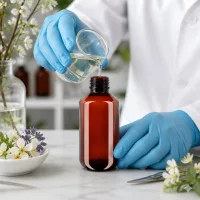 Kleine braune PET Flasche 100ml für Naturkosmetik und pflanzliche Extrakte im Laboreinsatz