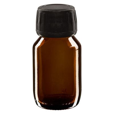 50ml Medizinflasche braun, Verschluss schwarz mit Originalitätsring ApoGlas