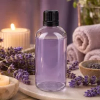 Schlanke Apothekerflasche 100ml aus Klarglas mit schwarzem Drehverschluss für Öle