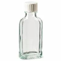 Meplat Klarglasflasche 50 ml mit kindersicherem Schraubverschluss und Gießring