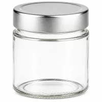Klares zylindrisches 135ml Rundglas mit silbernem Metalldeckel aus dem 24er Set von UNiTWIST