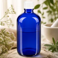 UV-Schutz Glasflasche blau 100ml Standard-Apothekerflasche mit weißem Kunststoffverschluss