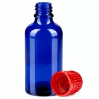 50ml Präzisionsflasche Glas blau mit rotem Schraubverschluss 11mm SV OV BlueLine