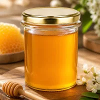 Zylindrisches 214ml Rundglas UNiTWIST mit goldenem Schraubdeckel neben weißen Blüten