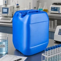 Blauer 10 Liter Kanister ohne Deckel für chemische Lösungen in der Laboranalyse