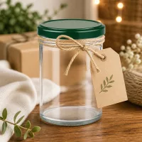 350ml Sturzglas UNiTWIST leer mit grünem Deckel und Geschenkanhänger als dekorative Verpackungsidee