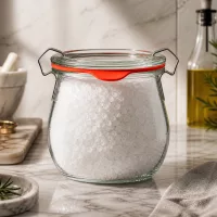 Kleines Bügelglas 220ml bauchige Form mit Salzfüllung Küchenorganisation Gewürzaufbewahrung