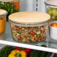 WECK Mini Sturzglas 50ml mit Quinoa-Salat gefüllt im Kühlschrank - perfekt für Meal Prep und gesunde Vorratshaltung