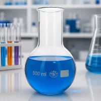 Glaskolben 500ml mit stabilem Stand und weiter Öffnung für Analytik