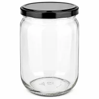 555ml Glas rund mit schwarzem BasicSeal Deckel für Marmelade und Vorratshaltung
