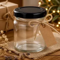 Dekoratives Glasgefäß 53ml mit schwarzem Deckel und leerem Etikett UNiTWIST 48er Set