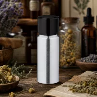 20ml Aluflasche mit satinierter Oberfläche und schwarzer Kappe für professionelle Anwendungen
