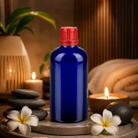 Kompakte Glasflasche 100ml BlueLine Serie mit rotem Kindersicherheitsverschluss UT18/100