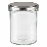 350ml Sturzglas mit silbernem BasicSeal Deckel leer auf weißem Hintergrund transparent Einmachglas Vorratsglas