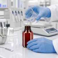 Dichter weißer Originalitätsverschluss auf brauner 50ml PET Flasche für Laborflüssigkeiten